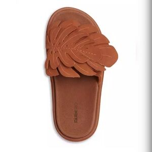 Farm Rio Monstera Anatomic Slide Sandals Caramel Size 7